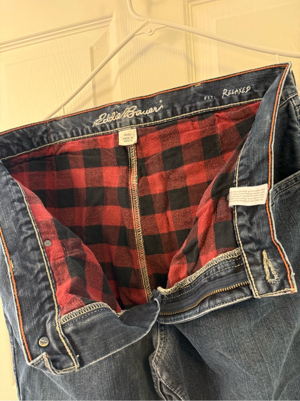 Eddie Bauer Denim Jeans with Red and Black Plaid Waistband - Picture 6 of 6